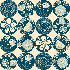 Retro seamless pattern. Flowers polka dot.