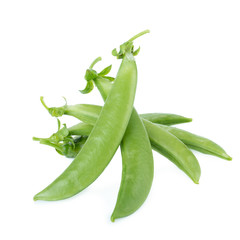 sweet fresh green peas isolated on white background