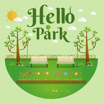 Hello Park. Natural landscape in the flat style. a beautiful par