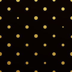 Gold polka dot seamless glitter pattern on black background