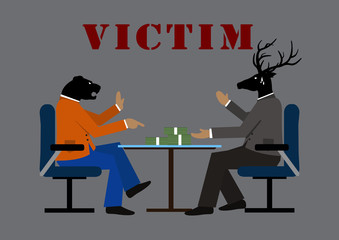 illustration victim and business on gray background