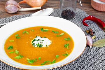 Carrot, Pumpkin Cream Soup Diet Food.