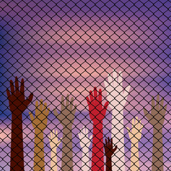 Hands Behind a Wire Fence