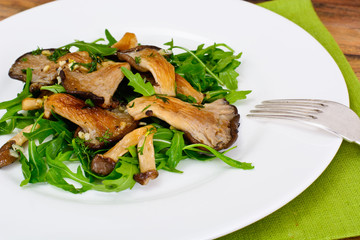 Salad and Arugula and Fried Oyster Mushrooms