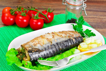 Mackerel Stuffed with Celery and Parsley in a Sauce of Coconut M