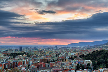 Fototapeta na wymiar Panoramic view of Barcelona city from the mountain, Spain.