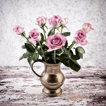 Still life with flowers - pink roses.