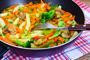 Steamed Vegetables Potatoes, Carrots, Onion and Mushrooms
