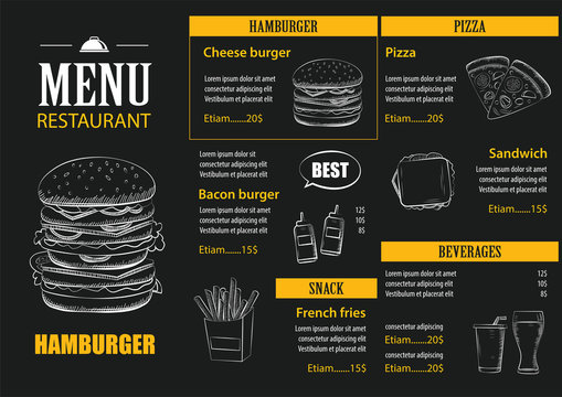 vector restaurant cafe menu with hand drawn graphic template fla