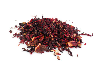 Dry Loose Tea Hibiscus Isolated on White Background