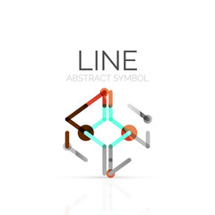 Linear abstract logo, connected multicolored segments of lines geometrical figure