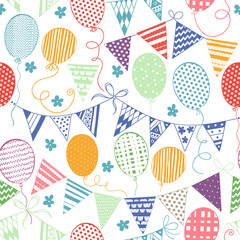 Seamless pattern with flags and balloons. Colorful festive background