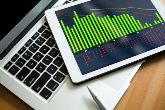 Tablet with business chart