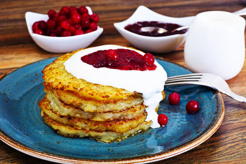 Fried Potato Pancakes with Cranberry Jam. Belarusian and German 