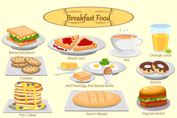 Collection of delicious Breakfast food