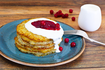 Fried Potato Pancakes with Cranberry Jam. Belarusian and German 