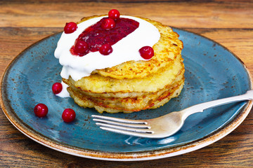 Fried Potato Pancakes with Cranberry Jam. Belarusian and German 