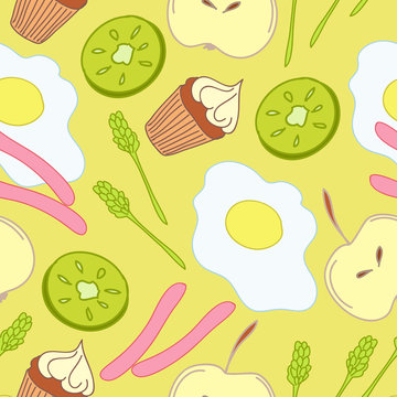 Seamless pattern with cute breakfast food