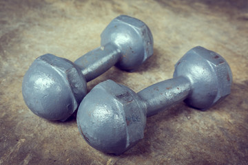 fitness sport of bodybuilding background, metal dumbbell