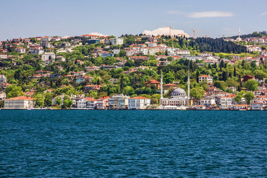 Houses, Bosporus Istanbul seafront panorama, Turkey.