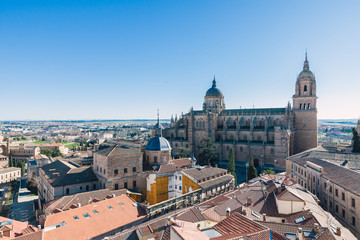 Aerial view of the historic city of Salamanca at sunrise, Castilla y Leon region, Spain