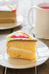 cake on wood table
