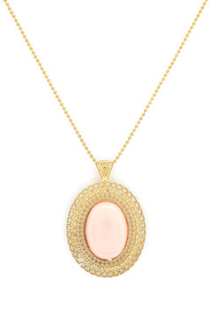 Gold Pendant With Pink Stone Isolated On White