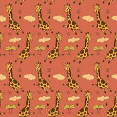 Seamless pattern with giraffes