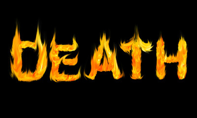the word Death written with letters made from fire