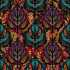 Boho seamless pattern with leaves