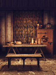 Jadalnia w średniowiecznym domu - obrazy, fototapety, plakaty