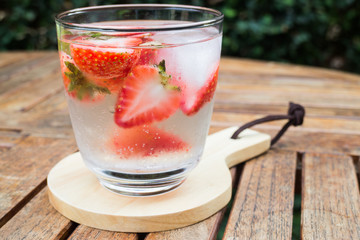 Close-up glass of strawberry infused water