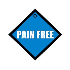 Pain free white wording on quadrate blue background