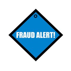 FRAUD ALERT white wording on quadrate blue background