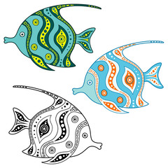 Cartoon fish isolated on white background. Vector illustration. Different variants of fish  picture.