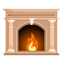 Fireplace in flat style isolated on white background. Vector illustration. 