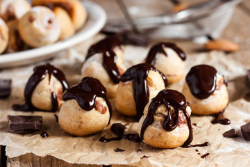 profiteroles with chocolate cream and glaze