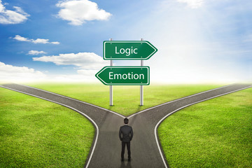 Businessman concept, Sign Emotion or Logic road to the correct w