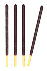 Four chocolate sticks isolated on white
