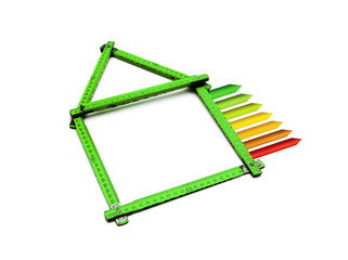 Zollstock in Hausform mit Energieskala