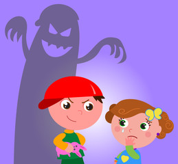Little girl frightened by a bad bully guy vector