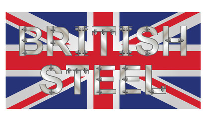 British Steel bolted text over the Union Jack flag 