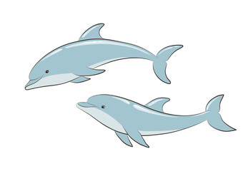 Naklejka premium A pair of blue dolphins. Vector contour.