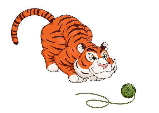 Tiger play with ball of thread 2