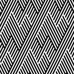 Behang Vector naadloze textuur. Geometrisch abstracte achtergrond. Monochroom herhalend patroon van onderbroken lijnen. © alla_ko