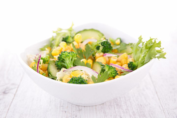 salad with corn, cucumber and broccoli
