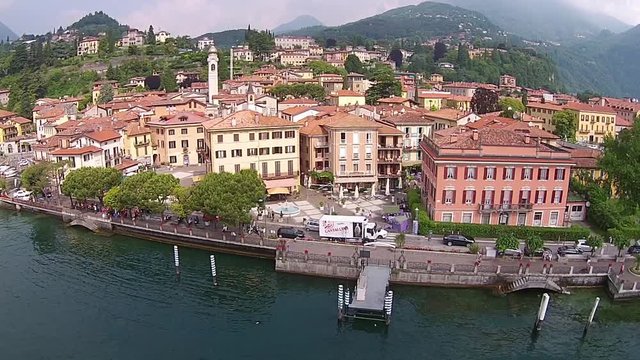aerial view Town of Menaggio on lake Como, Milan, Italy
