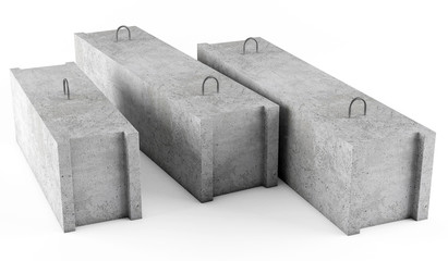 Concrete foundation blocks on white background. 3D rendering
