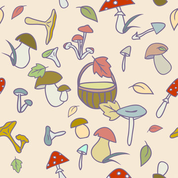 Seamless pattern from autumn mushrooms