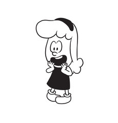 Vector cartoon image of a cute little girl. Little girl with wavy hair. Little girl is admiring at something on white background. Cartoon little girl in a monochrome style. Vector illustration of girl